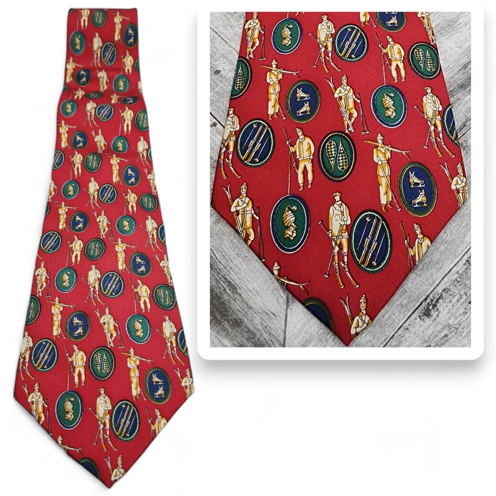 Vintage Tommy‎ Hilfiger Winter Ski Snow Neck Tie Red Italian Silk Made in USA